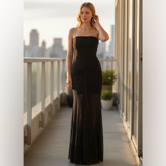 David Koma Strapless Illusion Gown Black Stretch Evening Formal - Picture 1 of 15